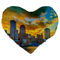 Boston Skyline Cityscape River Large 19  Premium Heart Shape Cushions