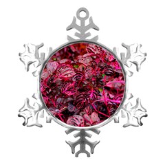 Red Leaves Plant Nature Leaves Metal Small Snowflake Ornament by Sarkoni