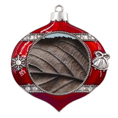 Leaf Veins Nerves Macro Closeup Metal Snowflake And Bell Red Ornament by Amaryn4rt