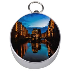 Hamburg City Blue Hour Night Silver Compasses by Amaryn4rt