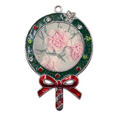 Cloves Flowers Pink Carnation Pink Metal X Mas Lollipop with Crystal Ornament