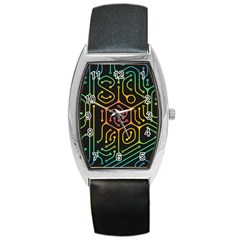 Circuit Hexagonal Geometric Pattern Background Pattern Barrel Style Metal Watch by Vaneshop