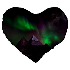 Fantasy Pyramid Mystic Space Aurora Large 19  Premium Flano Heart Shape Cushions