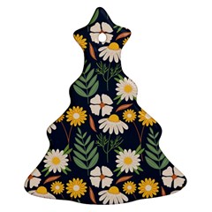 Flower Grey Pattern Floral Christmas Tree Ornament (two Sides) by Dutashop