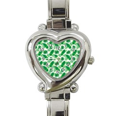 Tropical Leaf Pattern Heart Italian Charm Watch