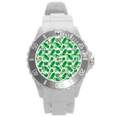 Tropical Leaf Pattern Round Plastic Sport Watch (l) by Dutashop