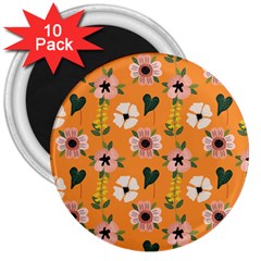 Flower Orange Pattern Floral 3  Magnets (10 Pack) 