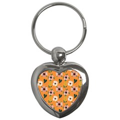 Flower Orange Pattern Floral Key Chain (heart)