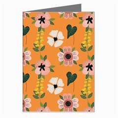 Flower Orange Pattern Floral Greeting Card by Dutashop