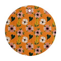 Flower Orange Pattern Floral Round Ornament (two Sides)