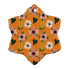 Flower Orange Pattern Floral Snowflake Ornament (two Sides)