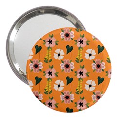 Flower Orange Pattern Floral 3  Handbag Mirrors