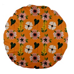 Flower Orange Pattern Floral Large 18  Premium Round Cushions