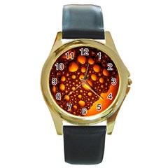 Bubbles Abstract Art Gold Golden Round Gold Metal Watch