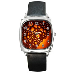 Bubbles Abstract Art Gold Golden Square Metal Watch