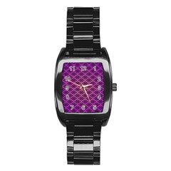 Pattern Texture Geometric Patterns Purple Stainless Steel Barrel Watch by Dutashop
