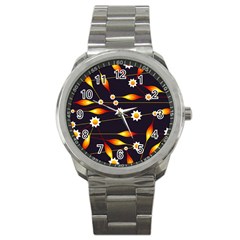 Flower Buds Floral Background Sport Metal Watch