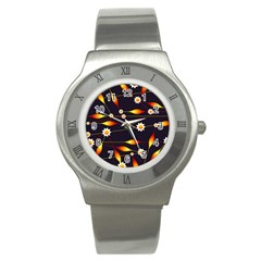 Flower Buds Floral Background Stainless Steel Watch