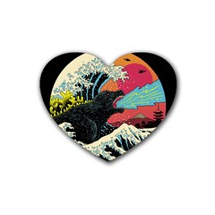 Retro Wave Kaiju Godzilla Japanese Pop Art Style Rubber Coaster (heart) by Modalart