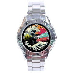 Retro Wave Kaiju Godzilla Japanese Pop Art Style Stainless Steel Analogue Watch by Modalart