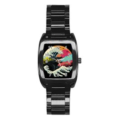 Retro Wave Kaiju Godzilla Japanese Pop Art Style Stainless Steel Barrel Watch by Modalart