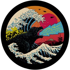 Retro Wave Kaiju Godzilla Japanese Pop Art Style Uv Print Round Tile Coaster by Modalart