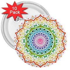 Mandala Pattern Rainbow Pride 3  Buttons (10 Pack) 