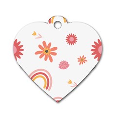 Seamless Pattern Flowers Rainbow Dog Tag Heart (one Side)