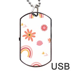 Seamless Pattern Flowers Rainbow Dog Tag Usb Flash (one Side)