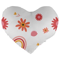 Seamless Pattern Flowers Rainbow Large 19  Premium Flano Heart Shape Cushions