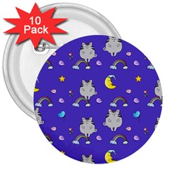 Cat Texture Pattern Seamless Rainbow 3  Buttons (10 Pack) 