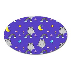 Cat Texture Pattern Seamless Rainbow Oval Magnet