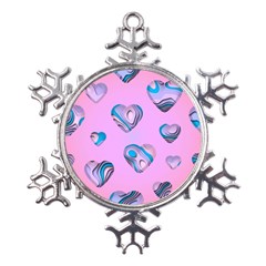 Hearts Pattern Love Background Metal Large Snowflake Ornament by Ravend