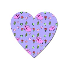 Flower Pink Pig Piggy Seamless Heart Magnet