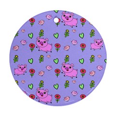 Flower Pink Pig Piggy Seamless Round Ornament (two Sides) by Ravend