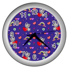 Rabbit Hearts Texture Seamless Pattern Wall Clock (Silver)