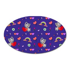 Rabbit Hearts Texture Seamless Pattern Oval Magnet