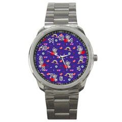 Rabbit Hearts Texture Seamless Pattern Sport Metal Watch