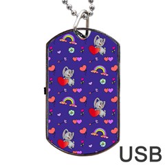 Rabbit Hearts Texture Seamless Pattern Dog Tag USB Flash (One Side)