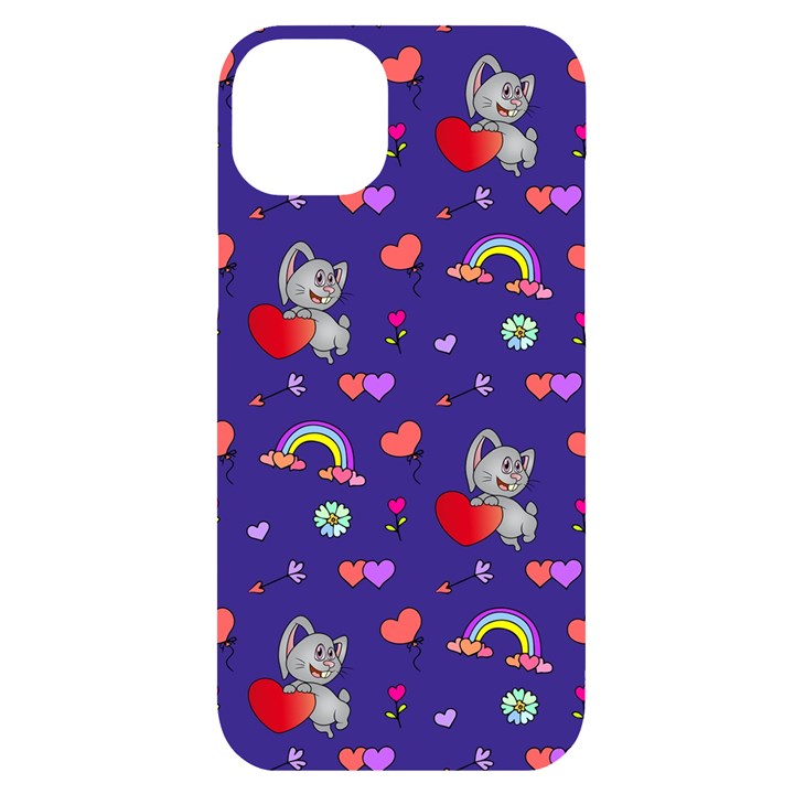 Rabbit Hearts Texture Seamless Pattern iPhone 14 Plus Black UV Print Case