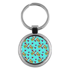 Cat Love Pattern Key Chain (round)