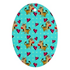 Cat Love Pattern Oval Ornament (two Sides)