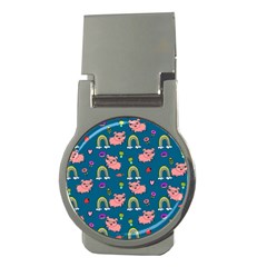 Flowers Pink Pig Piggy Seamless Money Clips (round) 