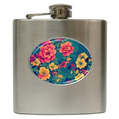 Floral Art Flowers Textile Hip Flask (6 Oz)