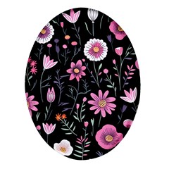 Flowers Pattern Oval Glass Fridge Magnet (4 Pack) by Ravend