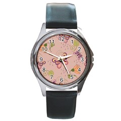 Butterfly Background Pattern Texture Round Metal Watch