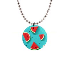 Watermelon Fruit Slice 1  Button Necklace by Ravend