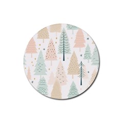 Trees Christmas Rubber Round Coaster (4 Pack)