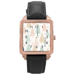 Trees Christmas Rose Gold Leather Watch 