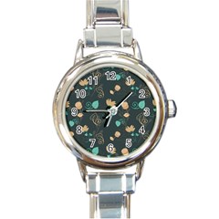 Flowers Leaves Pattern Seamless Round Italian Charm Watch